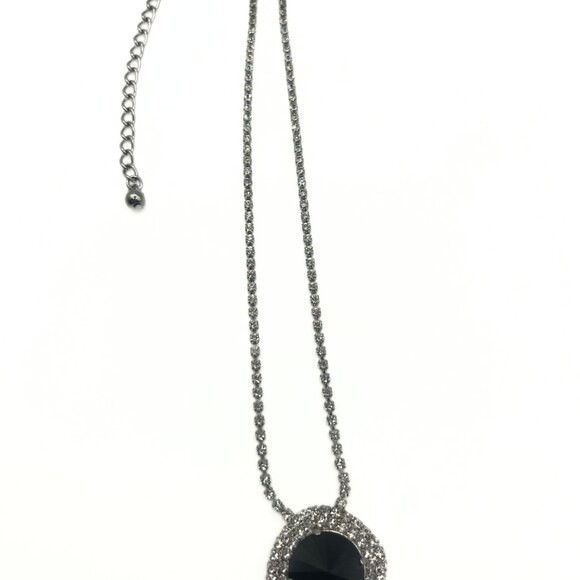 Handcrafted Rhinestone Shiny Silver Chain Swarovski Black Crystal Necklace Luxe - Picture 5 of 10